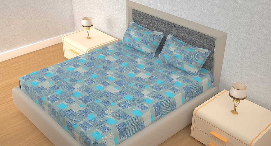 HOME PLUS STUDIO 120 TC Rich Cotton Flat Bedsheet for Double Bed with 2 Pillow Covers | 90x100 inch | Design Abstract | Color - Grey | view 2