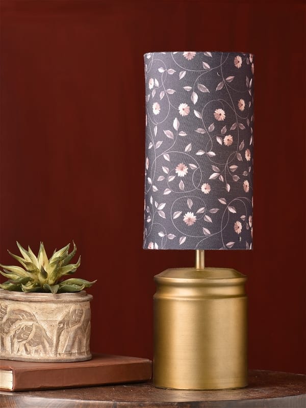 Metal Golden Table Lamp With Floral Print Shade view 2