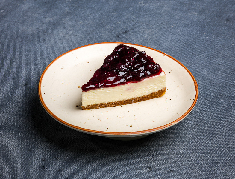 Blueberry baked cheesecake slice