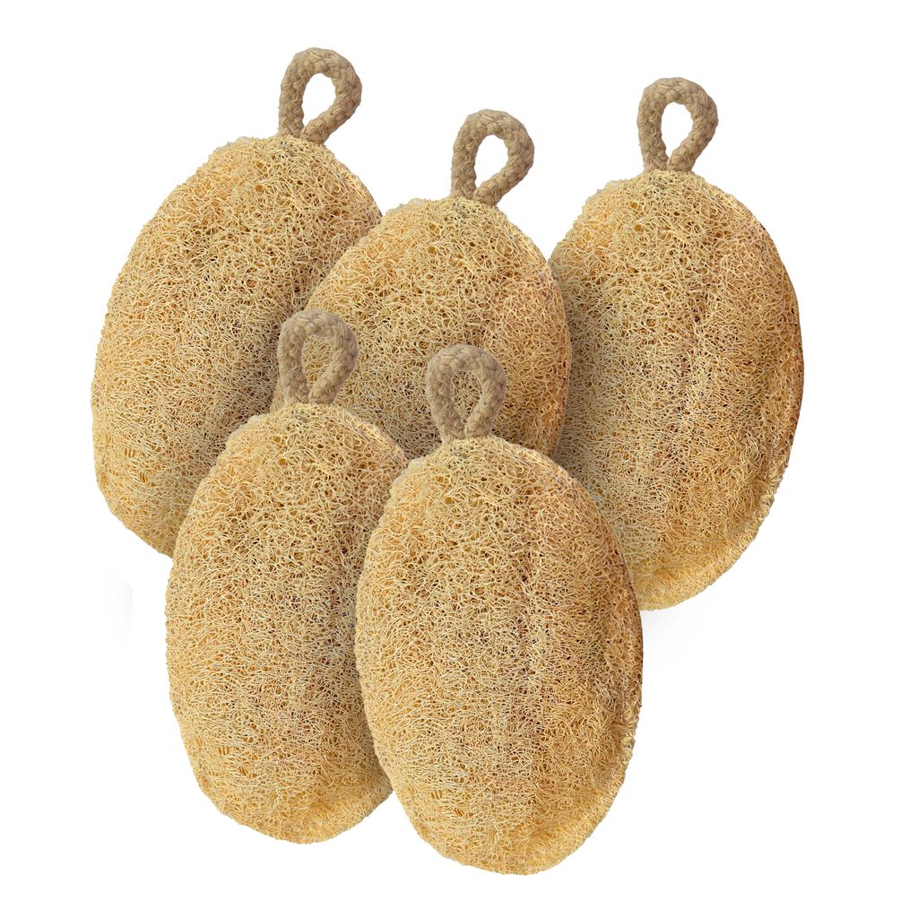 Careberry Eco Friendly Organic Loofah, Gentle Exfoliator Sun Dried Loofah Hypoallergenic Bath Sponge, Ideal Daily Body Wash Scrub,Pack of 5 view 2