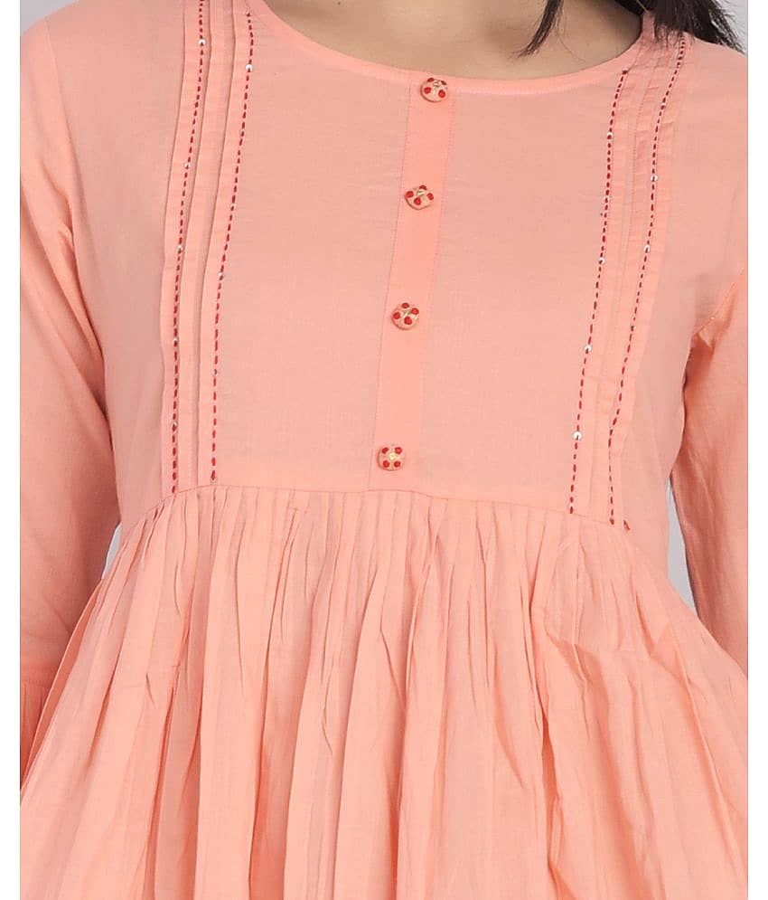 Kbz - Pink Cotton Women's Flared Kurti ( Pack of 1 ) view 2