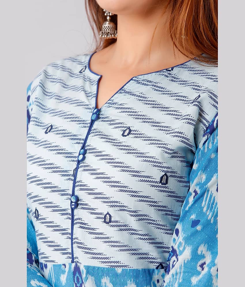 SAART BUNAAI - Blue Cotton Women's Front Slit Kurti view 2