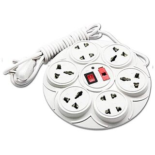 Daybetter 8+1 Round Strip Extension Cord 6 A 8 Universal Multi Plug Point Extensio Board With Led (Cord 2 Meter 230V Cream Tar-G1 view 2