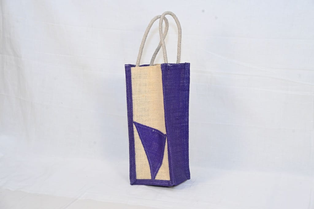 Purple and Beige Jute Wine Bottle Gift Bag view 2