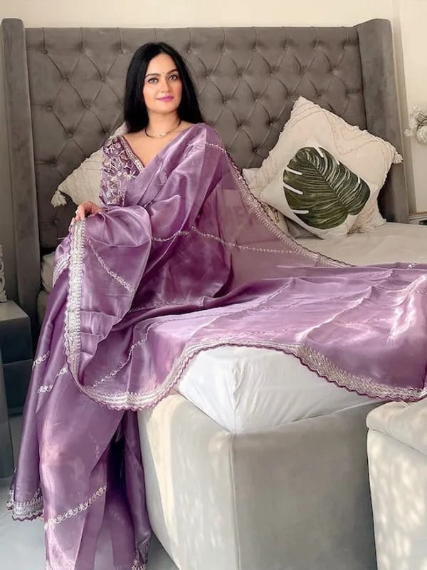 Georgette Saree With Embroidery Work And Stone Detailing