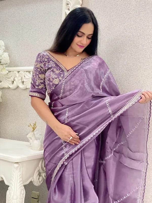 Georgette Saree With Embroidery Work And Stone Detailing view 2