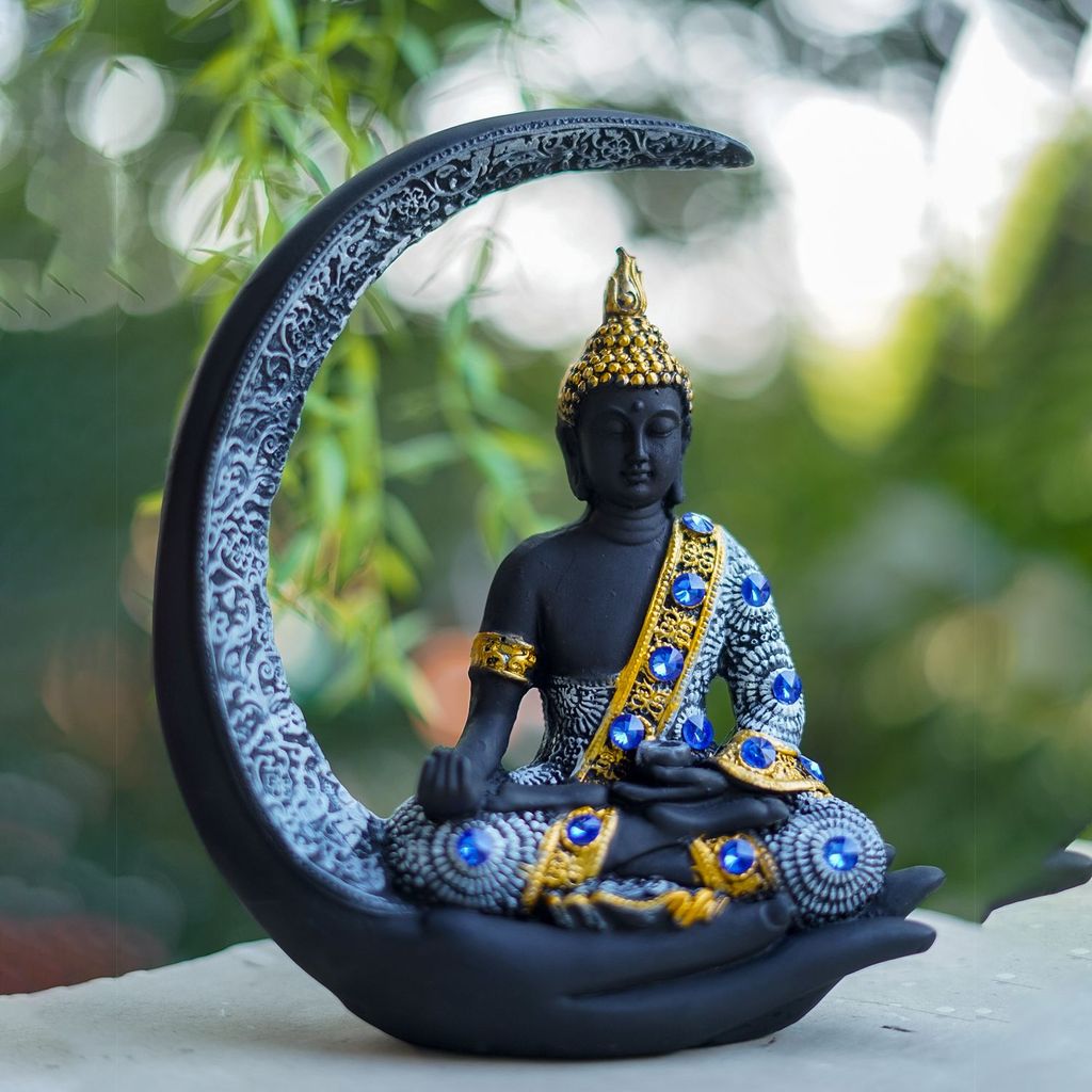 Craftlayout Resin Setting On Hand Stone Lord Buddha Statue - Black 20 Cm view 2