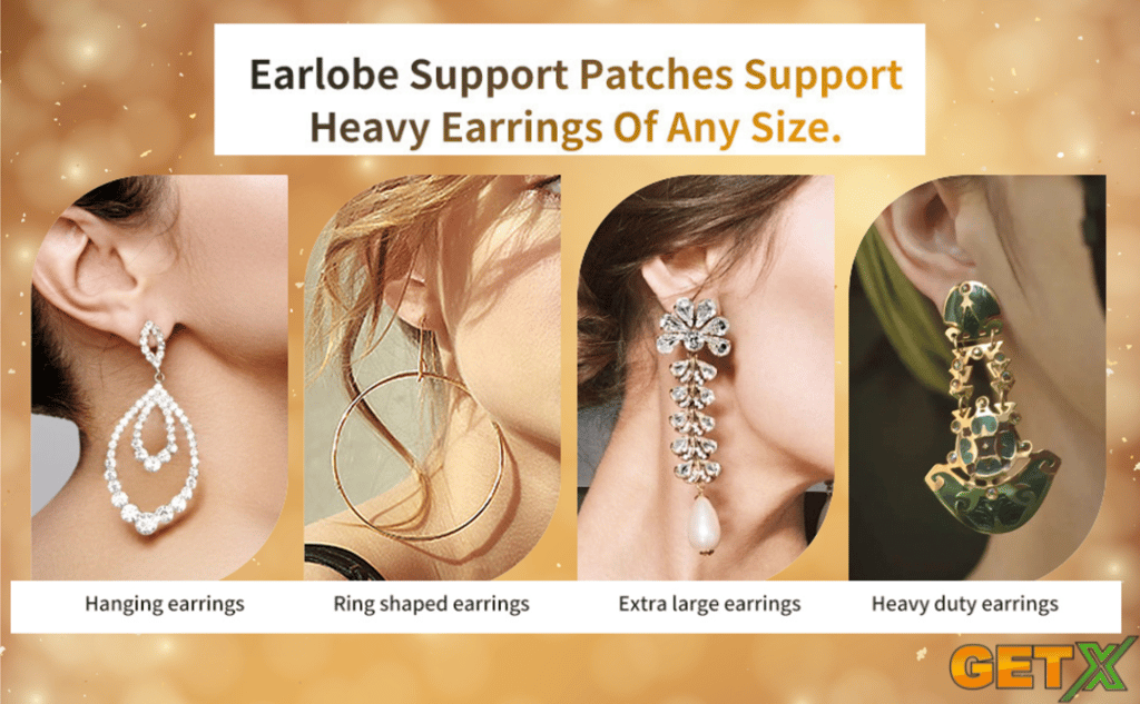 GETX Invisible Ear Lobe Support Patches | Earring Support Tape for Heavy Earrings & Jhumkas | Transparent Patch for Pierced Ears for Women & Girls (Pack of 30) view 2