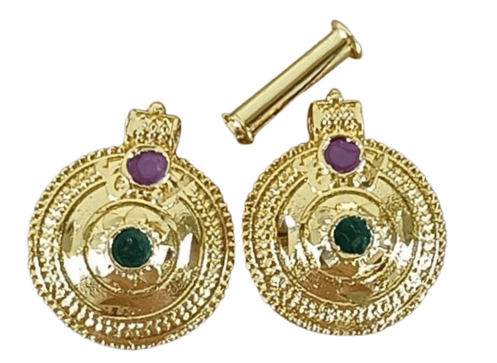 "Gold Plated Filigree Stud with Ruby and Emerald Stones" view 2