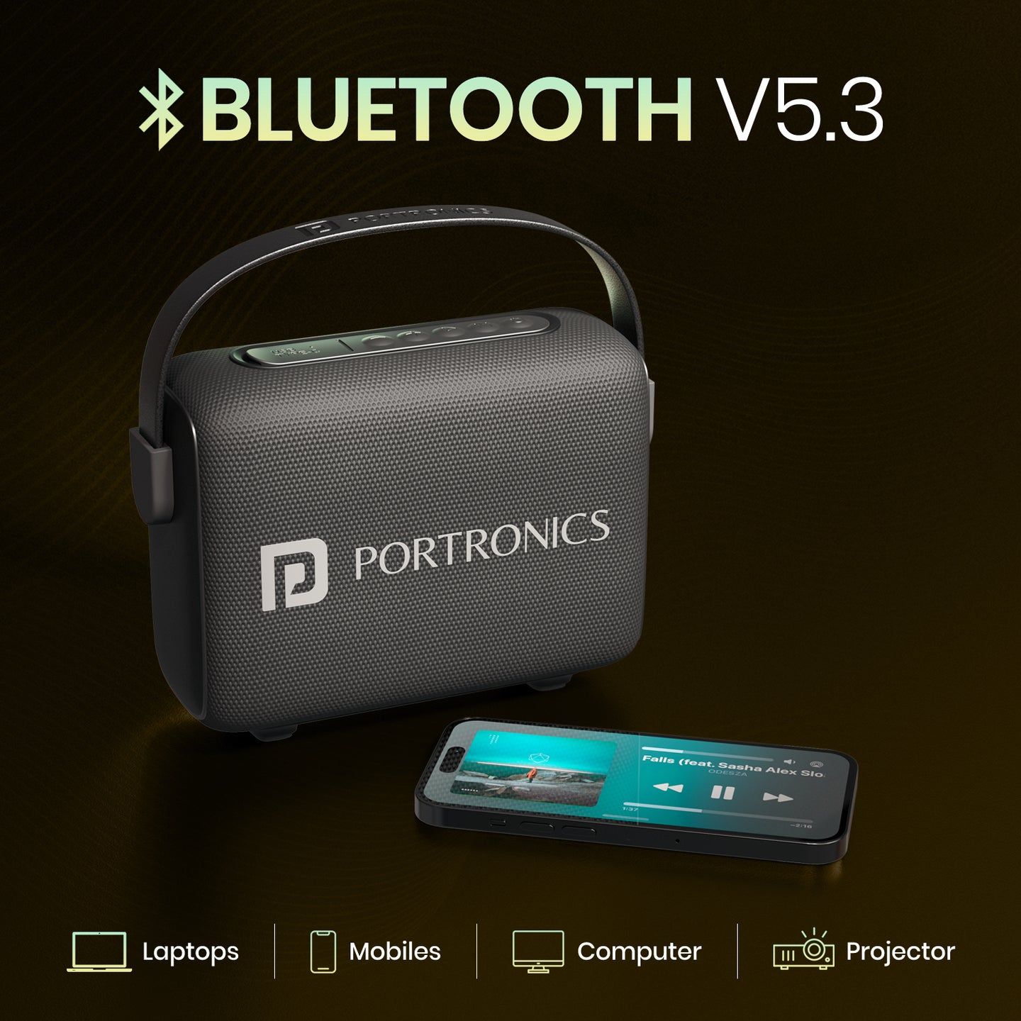 Portronics Resonate 2 14W Bluetooth Speaker, Upto 5 Hour Playtime, LED Projection Light, Type C Fast Charging view 2