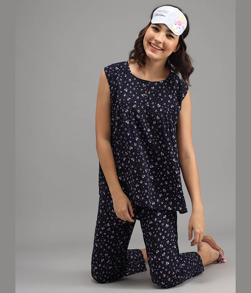 Rudrakriti - Blue Rayon Women's Nightwear Nightsuit Sets ( Pack of 1 ) view 2