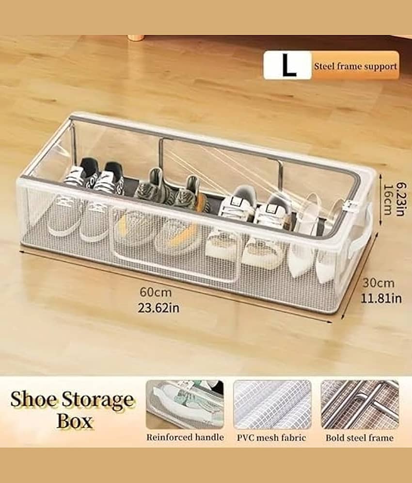 (Pack of 1) Shoe Storage Box, Shoe Organizer for Closet, Clear Plastic Stackable Shoe Boxes, Space Saving Foldable Sneaker Shoe Rack Containers Bin Holder view 2