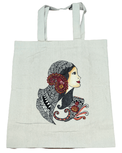 Hand Painted Tote Bag With Zentangle Art view 2