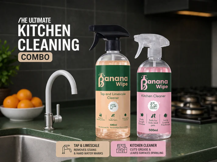 Banana Wipe Tap & Limescale Cleaner- 500 ml I Kitchen Cleaner Spray- 500 ml I Combo