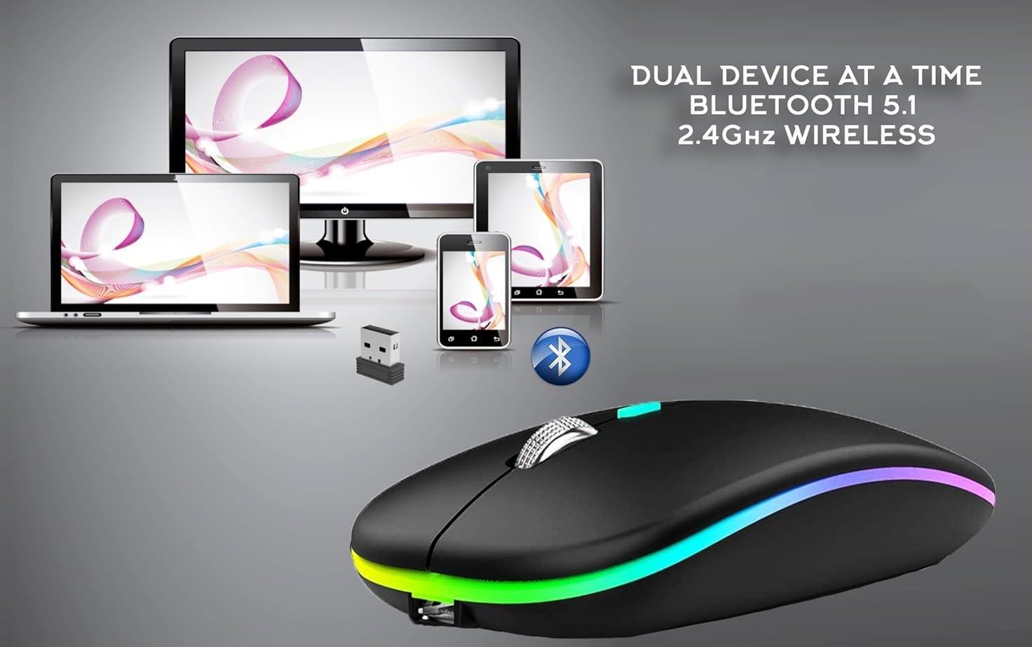 Wireless Bluetooth RGB Mouse, Rechargeable Ultra Silent Slim Design with LED Backlit for PC, Laptop, and Gaming view 2