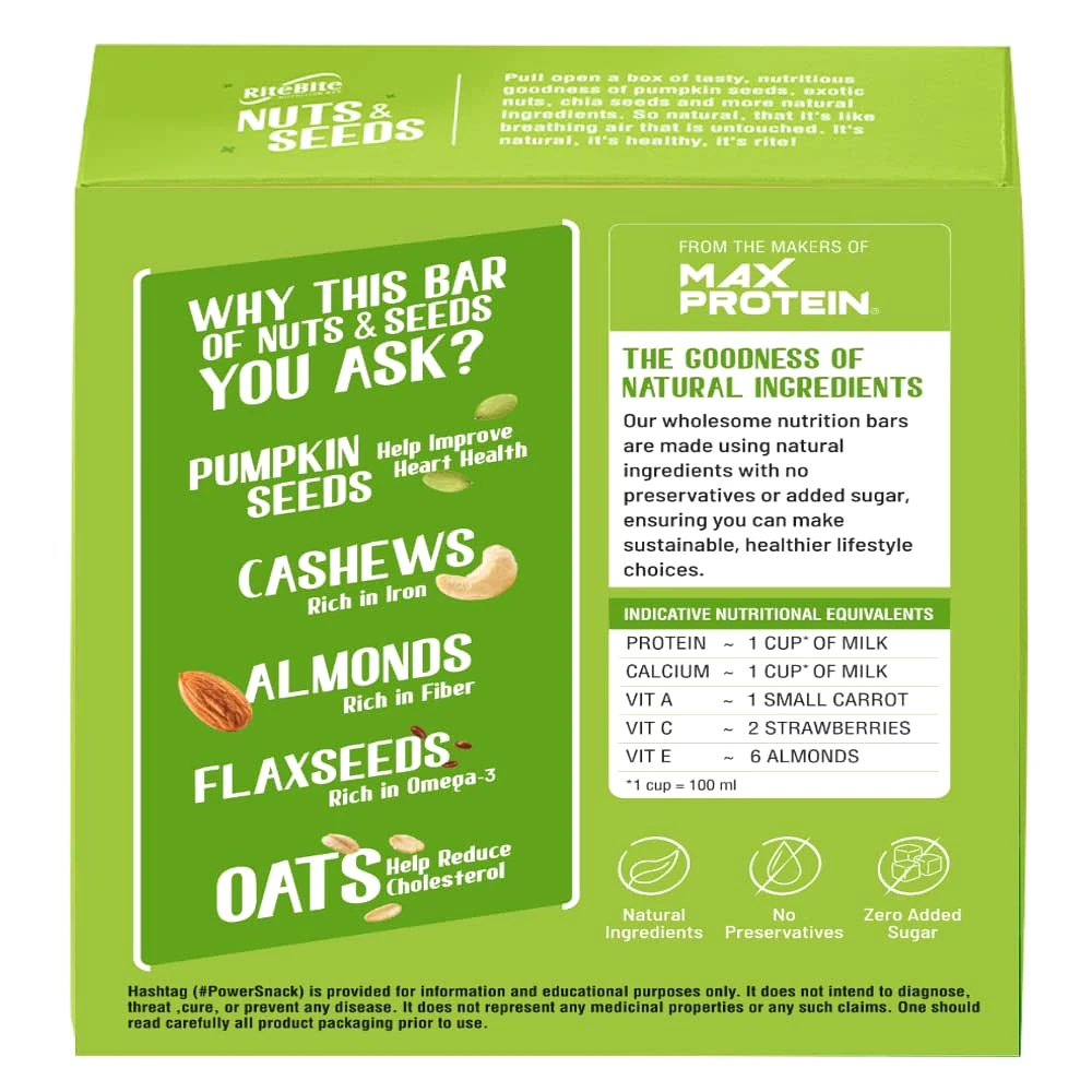 Ritebite Max Protein 480 G, Pack Of 12 (Flavour - NUTS AND SEEDS) by Total Sporting And Fitness Solutions Pvt Ltd view 2