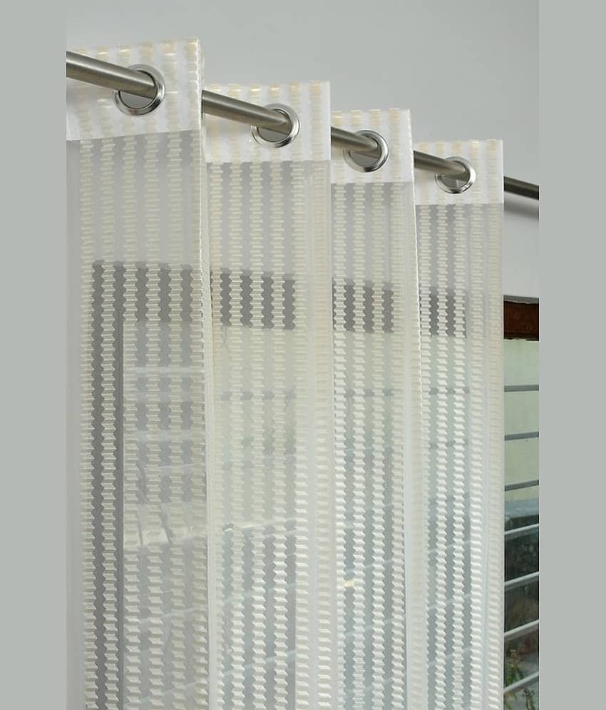 Homefab India Textured Sheer Eyelet Curtain 7 ft ( Pack of 2 ) - Cream view 2
