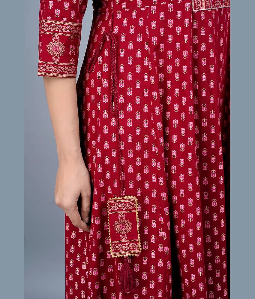 Mishree Collection - Maroon Rayon Women's Anarkali Kurti ( Pack of 1 ) view 2