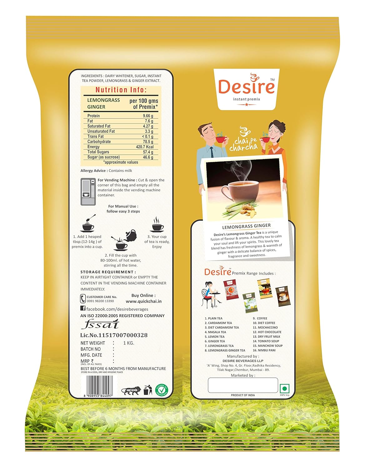 Desire Lemongrass Ginger Tea Instant Premix, 1 Kg view 2