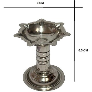 (Set of 2) Stainless Steel Diya Samai Deepak for Pooja, Silver Finish, Home Decor and Puja Gift view 2
