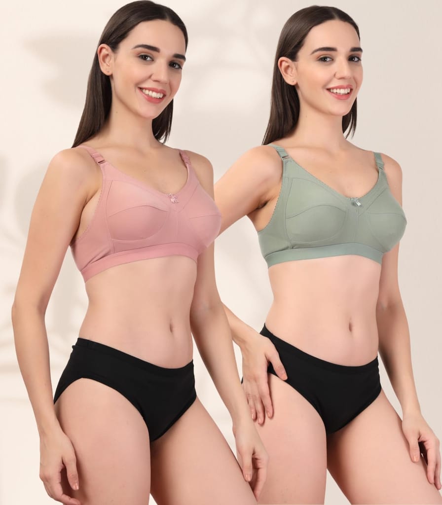 ADORNSTAR Women�s Cotton Bra and Panty Set � Soft, Skin-Friendly, Non-Padded, Wire-Free Lingerie Combo | Comfortable Innerwear (Pack of 2) view 2