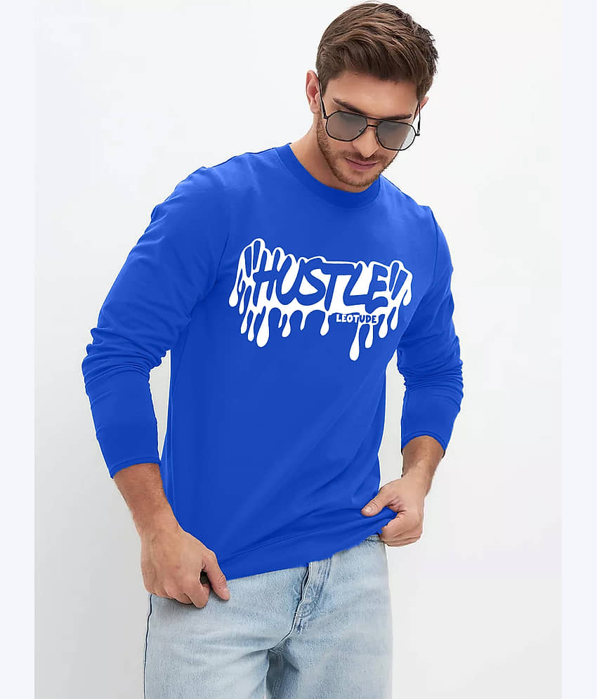 Leotude Men Cotton Blend Regular Fit Printed T-Shirt ( Blue ) view 2
