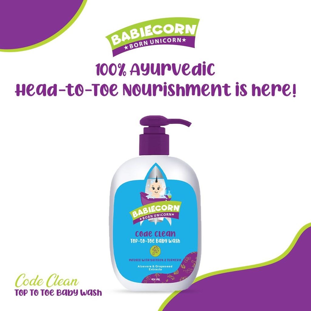 BABIECORN Code Clean Baby Top-to-toe Wash Infused with Saffron & Turmeric Aloevera (400 ml) view 2