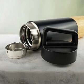 IMECO Eco-Edge Bamboo Thermal Stylish Bottle Flask 600ml (Black), Premium Vacuum Insulated, Keeps Drinks Hot Cold view 2