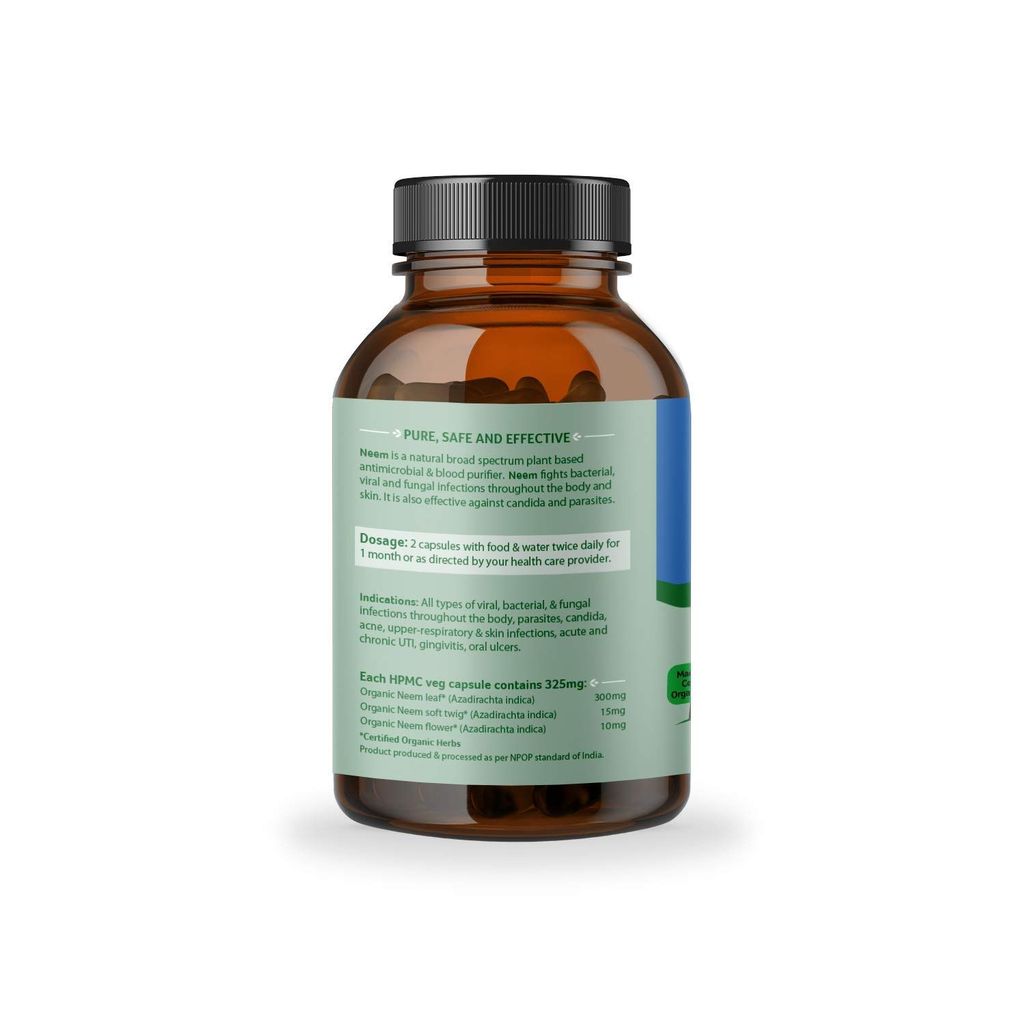 Organic India Neem Ayurvedic Capsules || Blood Purifier Anti Acne || Anti Bacterial and Fungal Infections || Skin Wellness || Chronic UTI - 180 Capsules view 2
