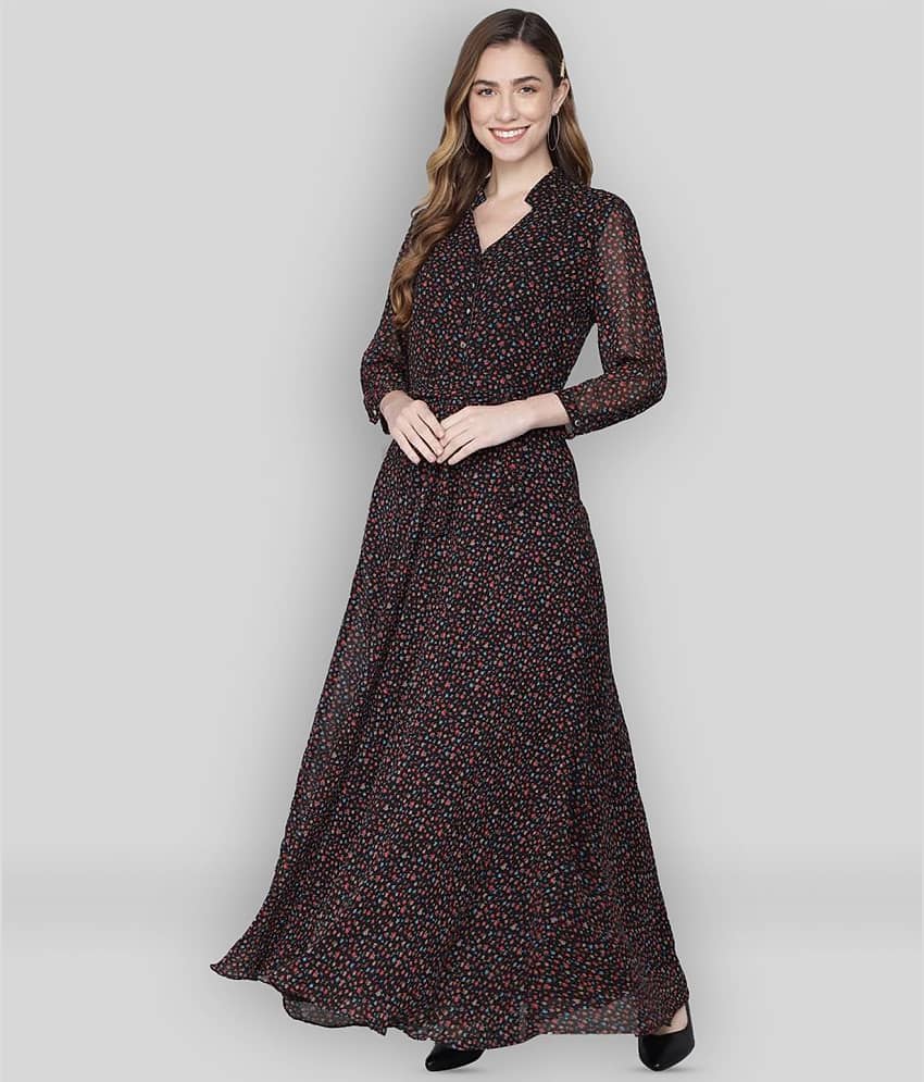 Rudrakriti Women Georgette Printed A-line Dress ( Multi Color )