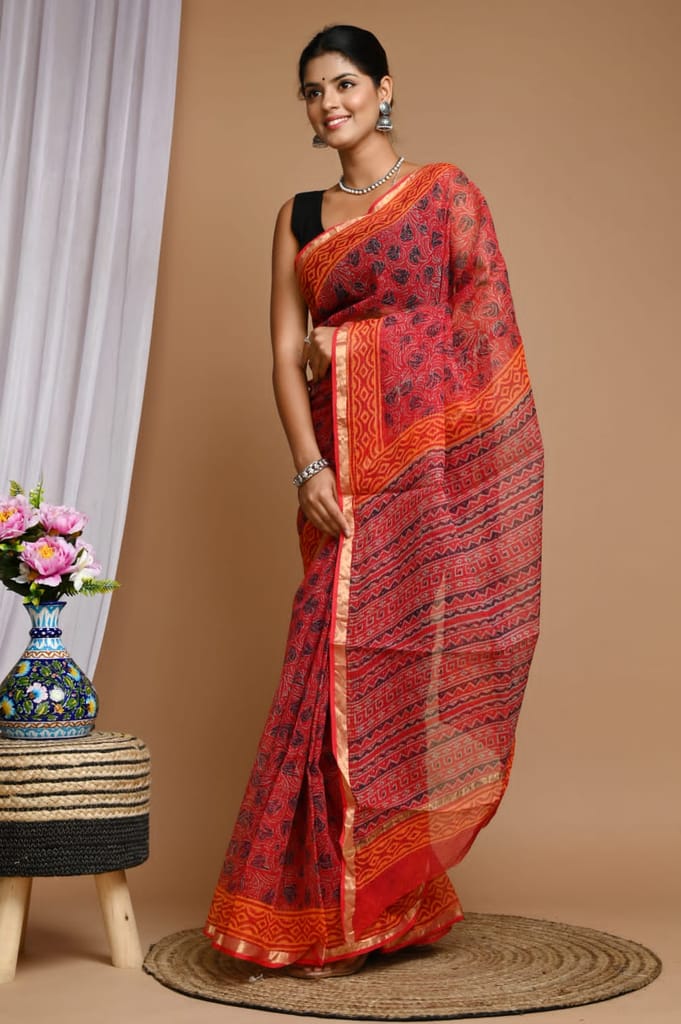 HANBLOCK PRINTED KOTA DORIYA SAREE view 2