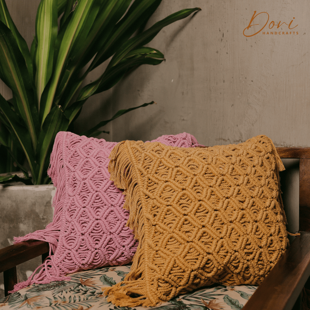 Yellow Macrame Cushion Cover view 2