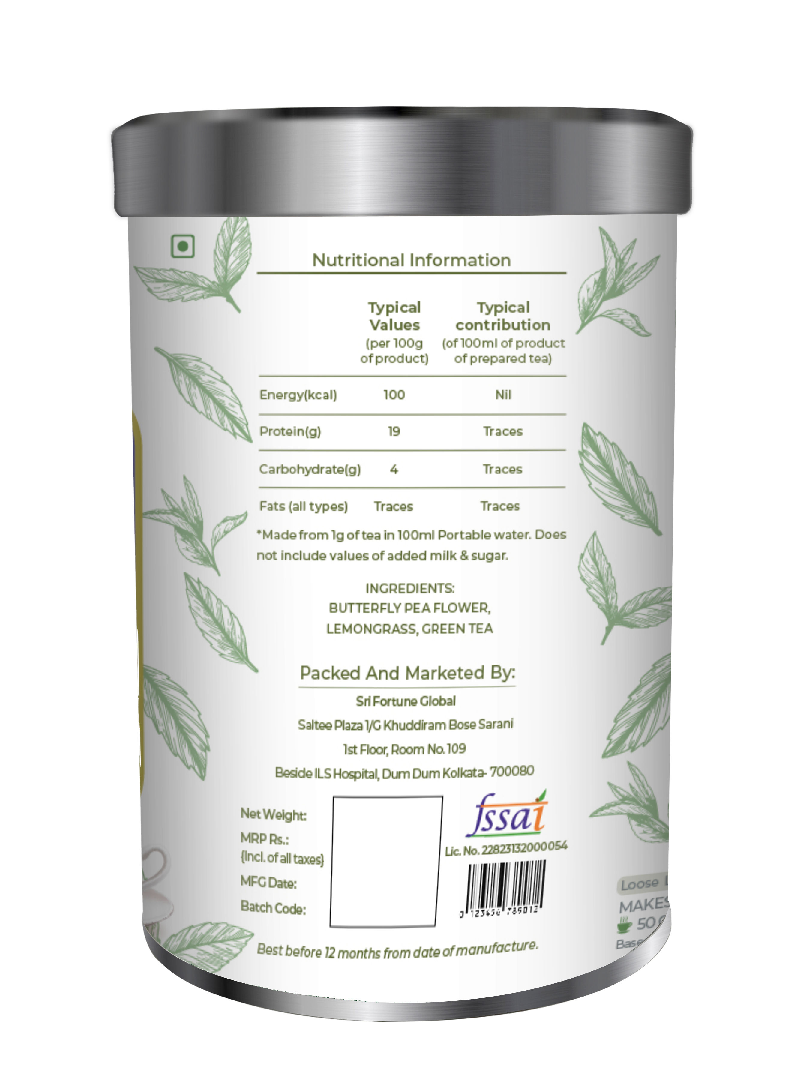 The Three Tattvas Butterfly Pea Green Tea 50gms view 2
