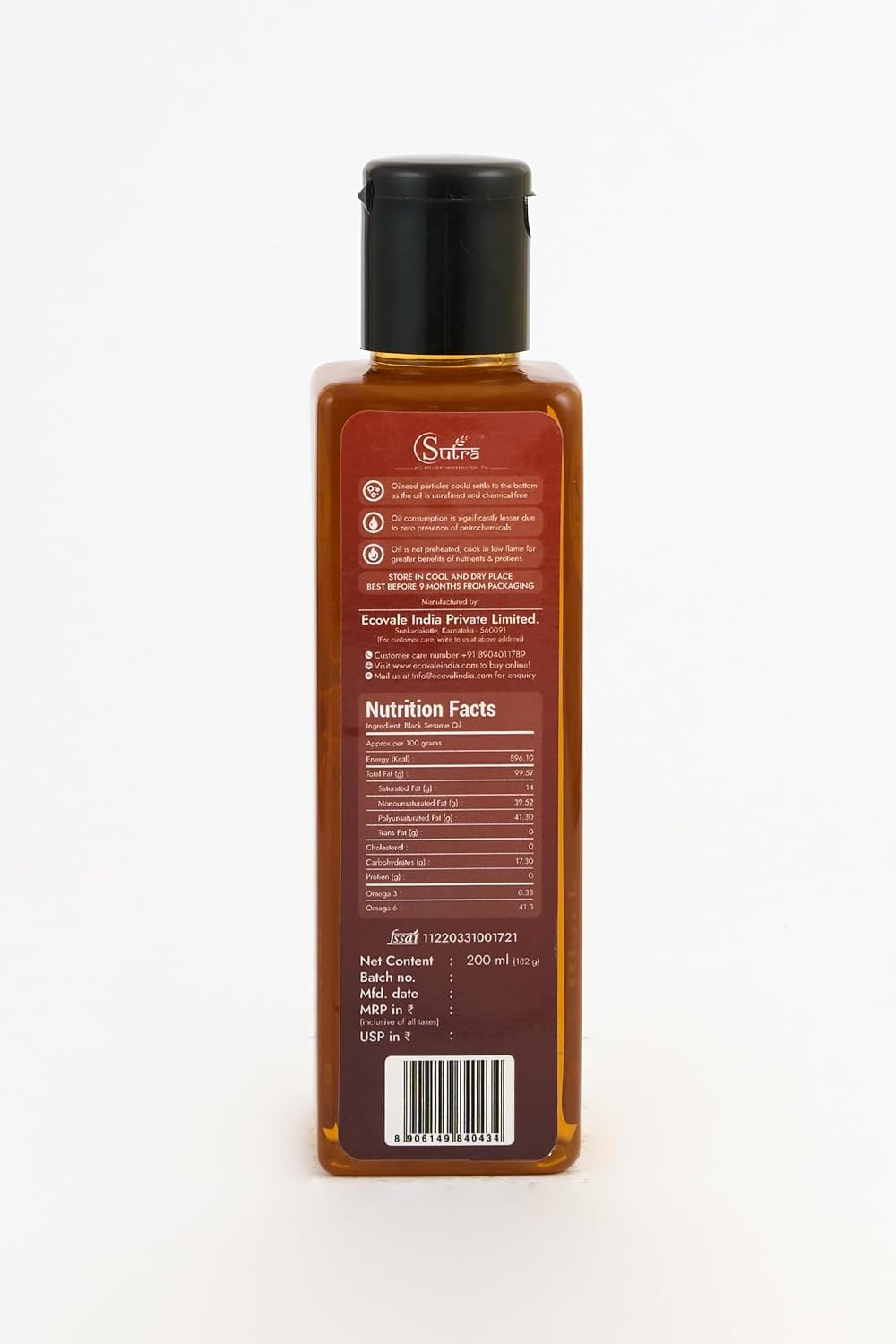 Sutra Black Sesame Premium Oil, 200 ml view 2