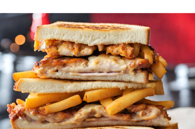 Grilled Chicken And Fries Cheese Double Decker Sandwich