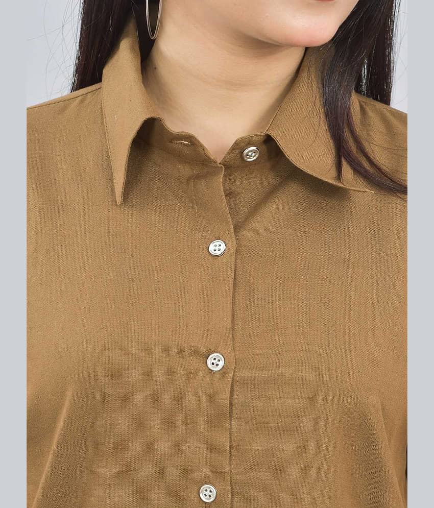 QuaClo Women Solid Cotton Shirt ( Brown ) view 2