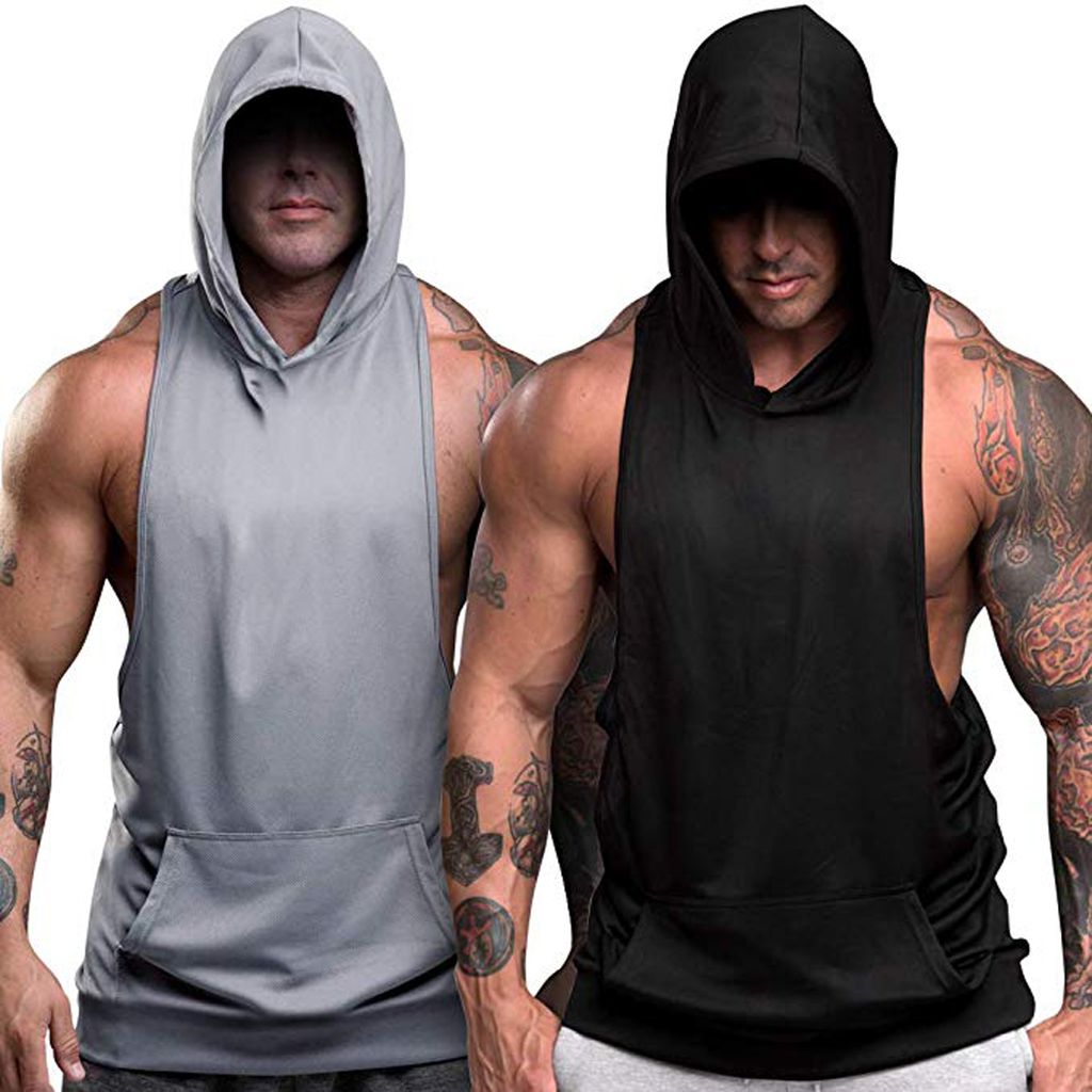 Hot Button Solid Stringer Gym Vest Hoodie for Men with Kangaroo Pocket - Stylish and Functional Workout Apparel