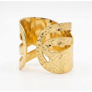 Wide Gold Cuff Bracelet for Women Hammered Textured Finish Criss-Cross Bangle Modern Multi-Layer Statement Jewelry view 2
