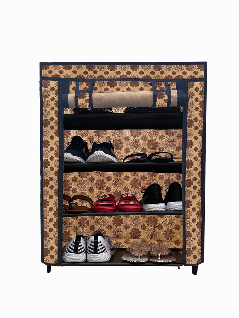 PHILOSHOP 4-Tier Metal Shoe Rack with Dustproof Cover – Black, Space-Saving Storage Organizer for Entryway view 2