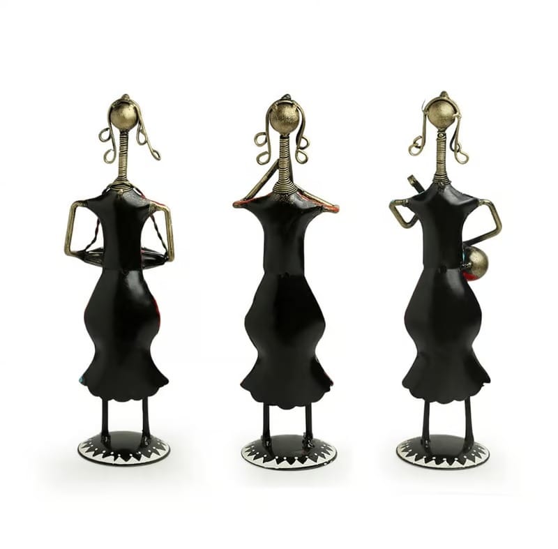 Jyoti handicraftMetal Wrought Iron Musician Lady showpieces Ladies Doll Figurine Statue Decorative Items | Show Pieces for Home Decor Stylish Living Room | Pack of 3 view 2