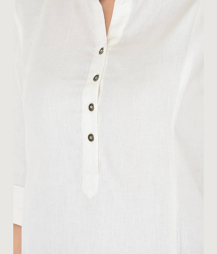 Pistaa - White Cotton Blend Women's Straight Kurti ( Pack of 1 ) view 2