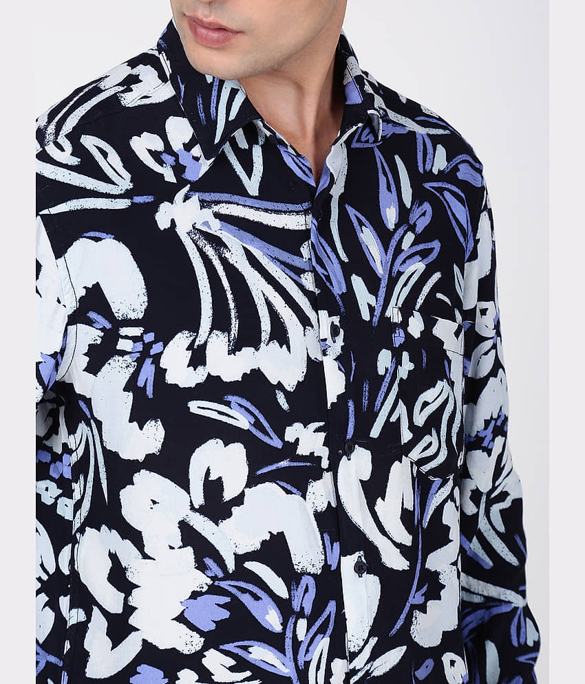 Bene Kleed Silk Slim Fit Printed Full Sleeves Men's Casual Shirt - Navy Blue ( Pack of 1 ) view 2