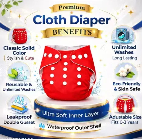 PACK OF 6 + 6 WHITE SUPER ABSORPTION INSIRT Reusable Premium Cloth Diaper for Newborn & Toddlers | High Absorbency | Skin Friendly | Long Lasting & Washable view 2