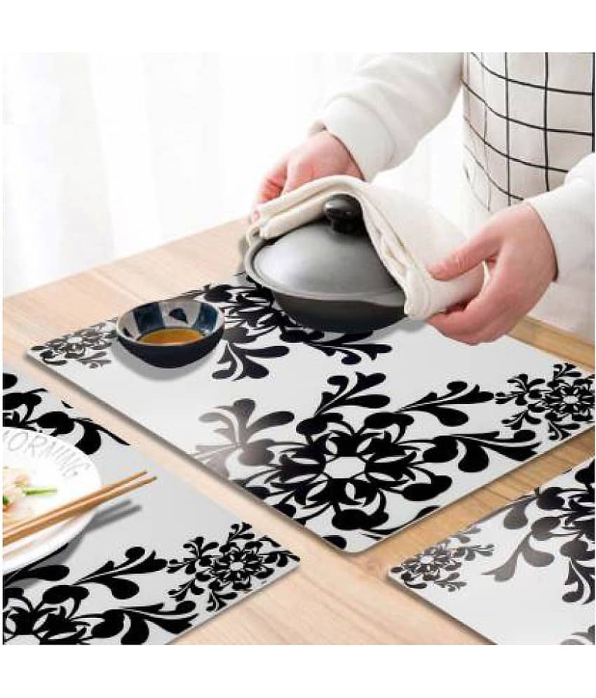 Generic PVC Floral Rectangle Table Mats ( 45 cm x 30 cm ) Pack of 6 - Black view 2