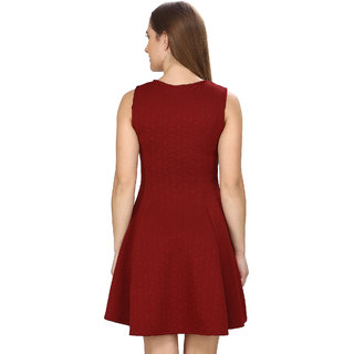 AV Creations fit flare dress stone embellished around neck ( WINE RED) view 2