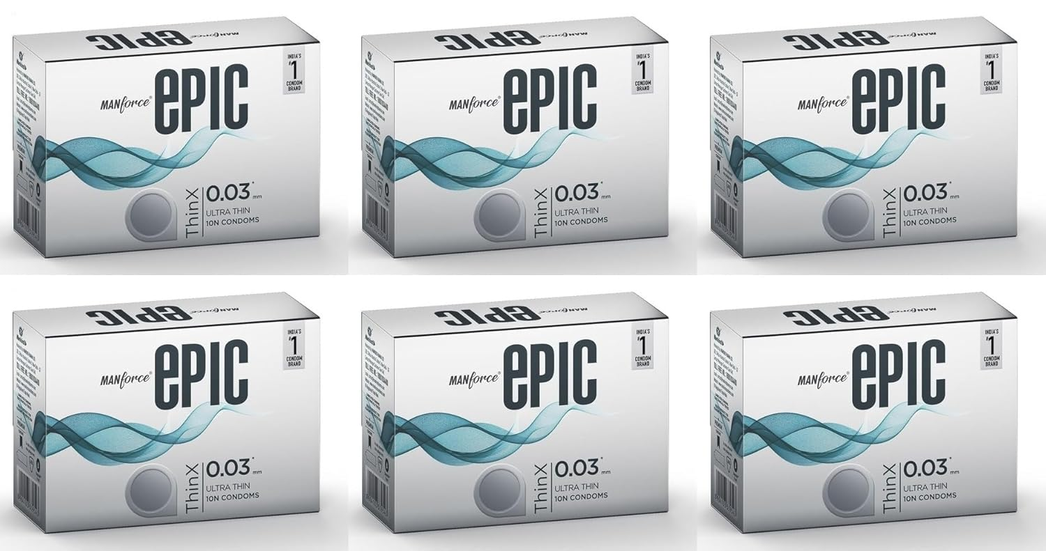 MANFORCE Epic Thinx Condoms for Men| Ultra Thin with 0.03 mm Thickness | 10 Count x 6 Condom (Set of 6 60 Sheets) view 2