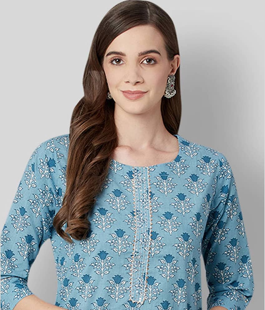 Divena - Blue Cotton Blend Women's Straight Kurti view 2