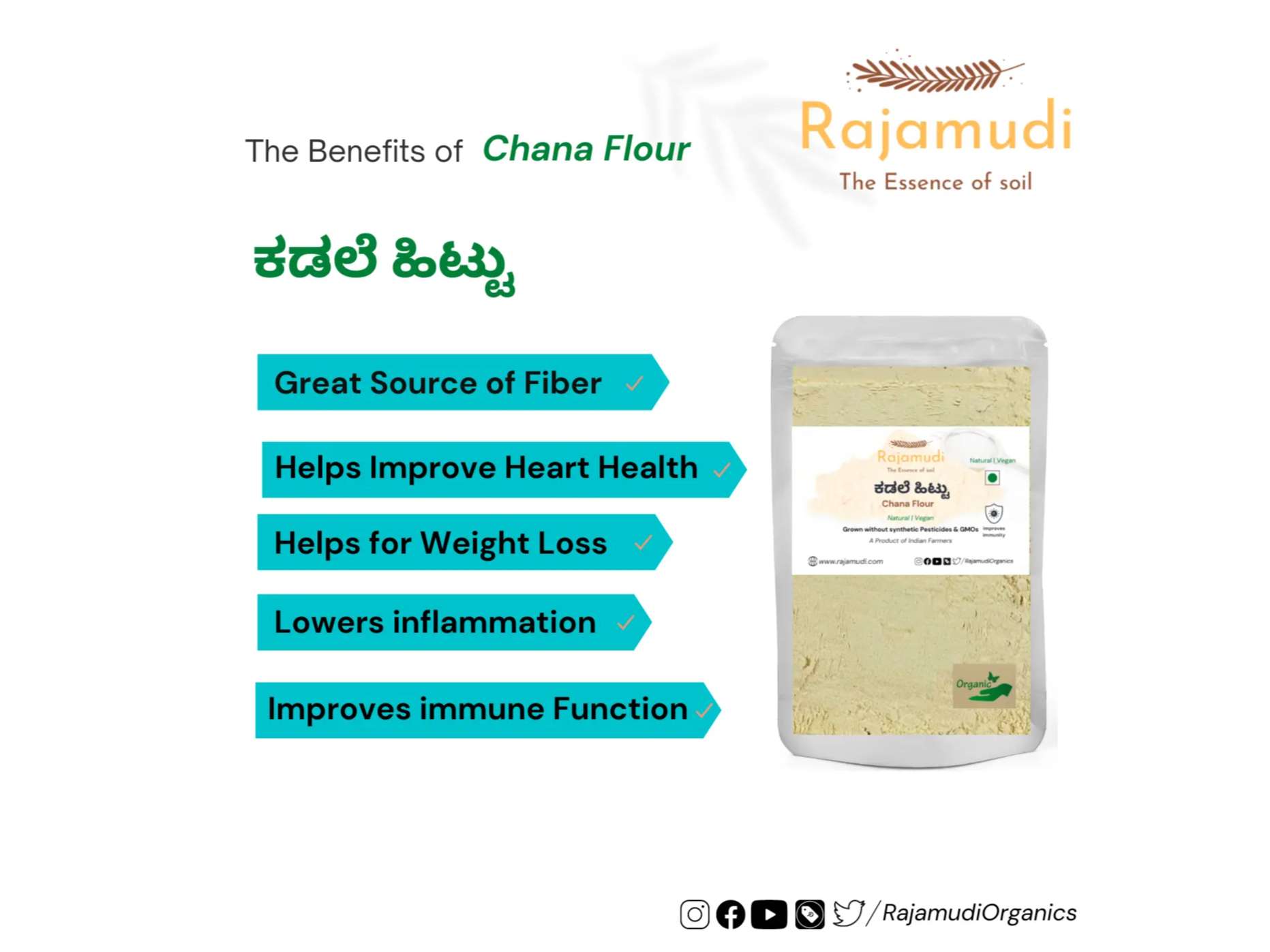 Rajamudi Organics Organic Besan - 1 Kilogram view 2