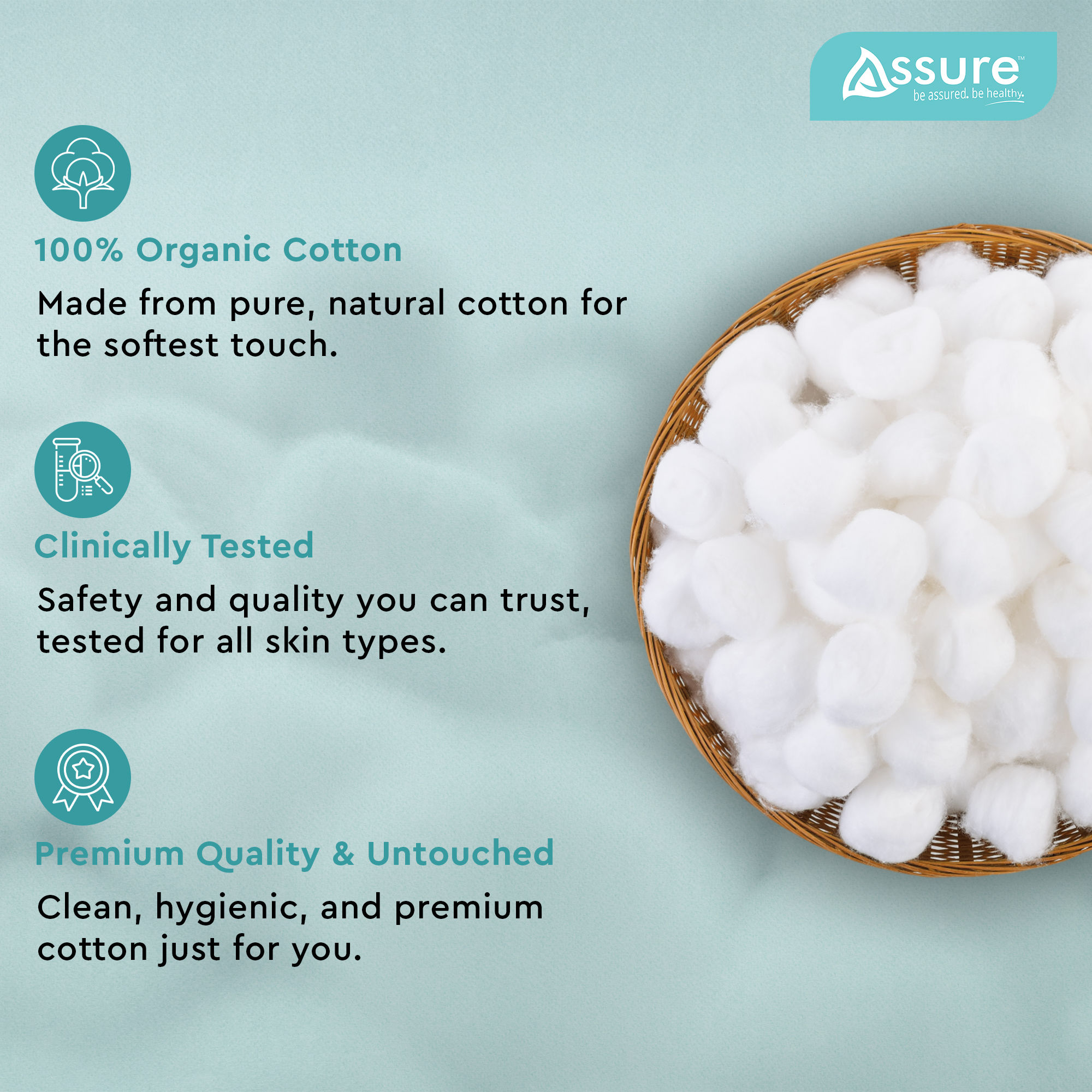 Assure Cotton Balls, 100 Pcs - Pack of 3 view 2
