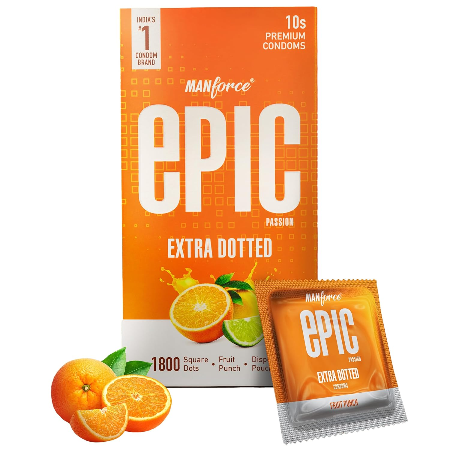 MANFORCE Epic Passion Extra Dotted Fruit Punch Flavoured Premium Condoms with Disposable Pouch Condom (10 Sheets) view 2